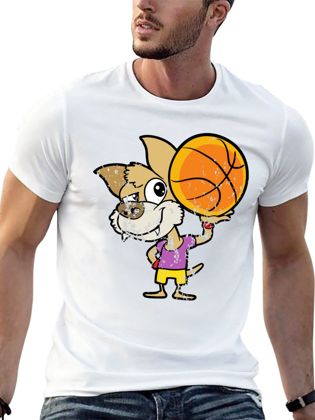Cartoon Dog Basketball Graphic T-Shirt
