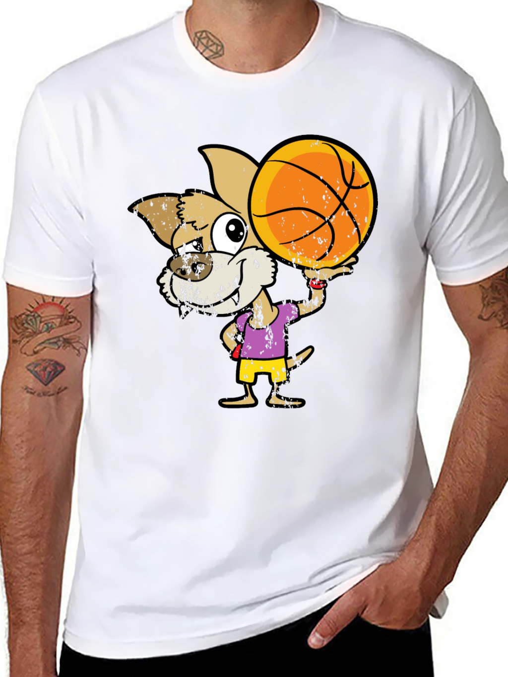 Cartoon Dog Basketball Graphic T-Shirt