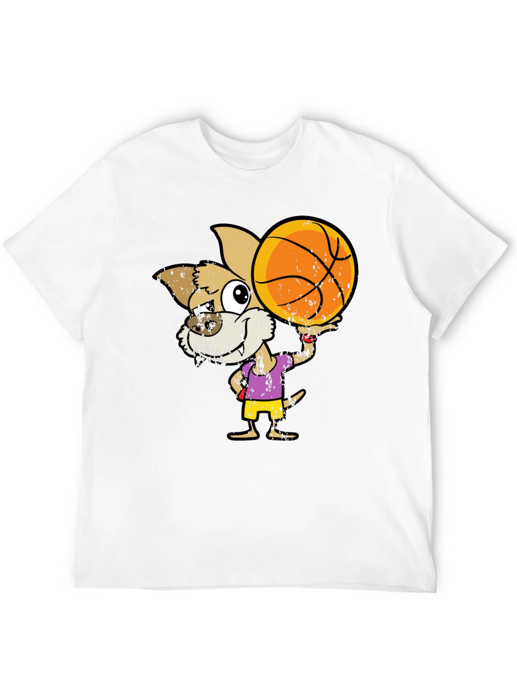 Cartoon Dog Basketball Graphic T-Shirt