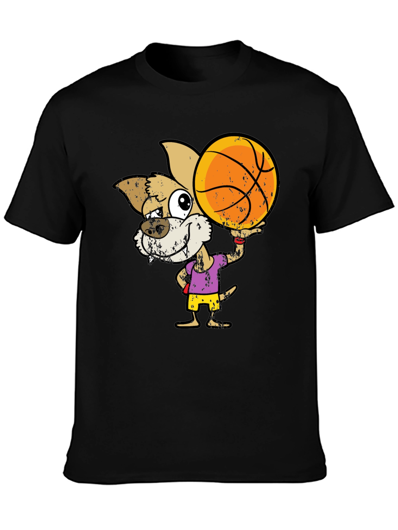 Cartoon Dog Basketball Graphic T-Shirt