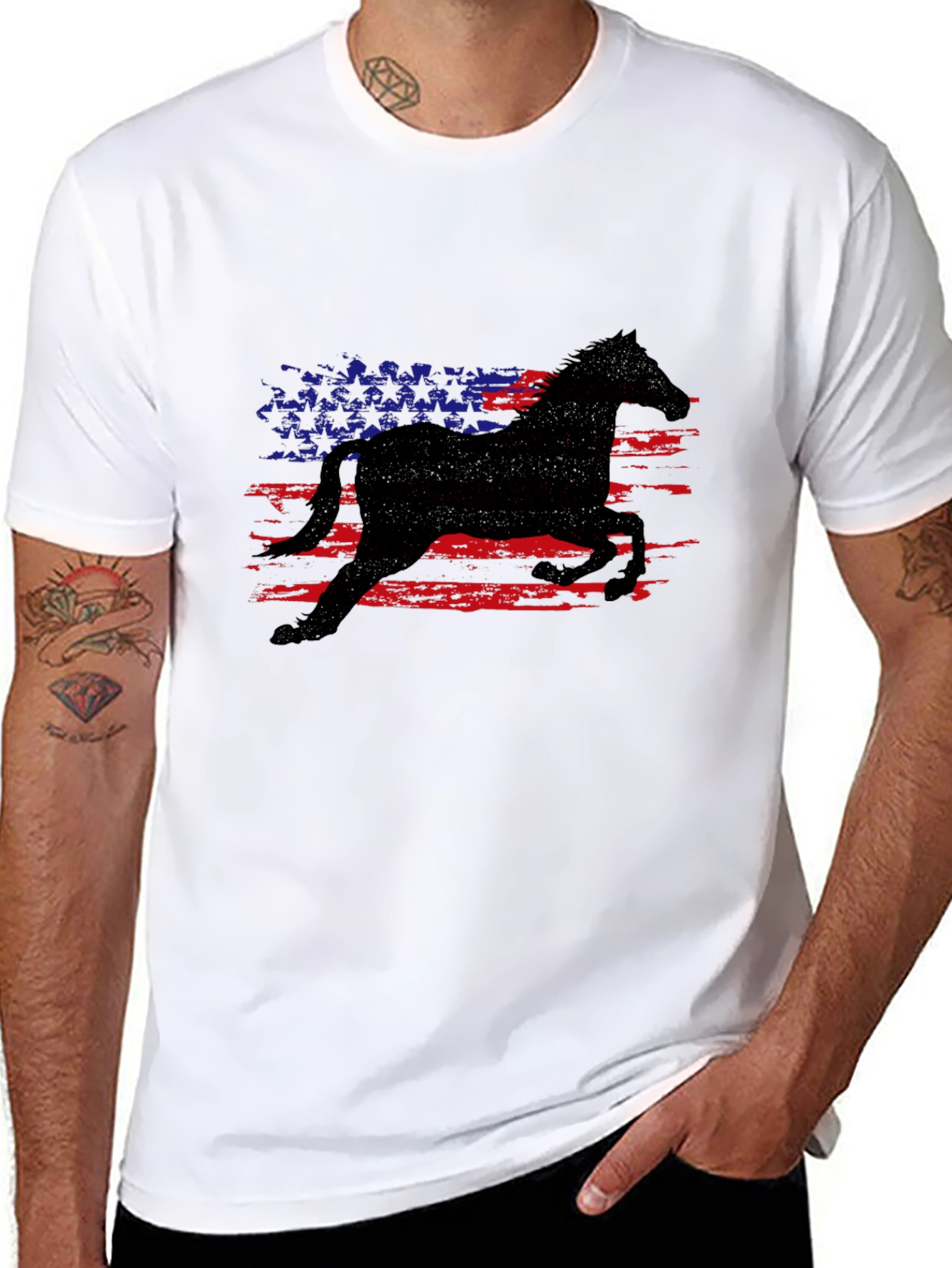 American Horse Flag Black T-Shirt