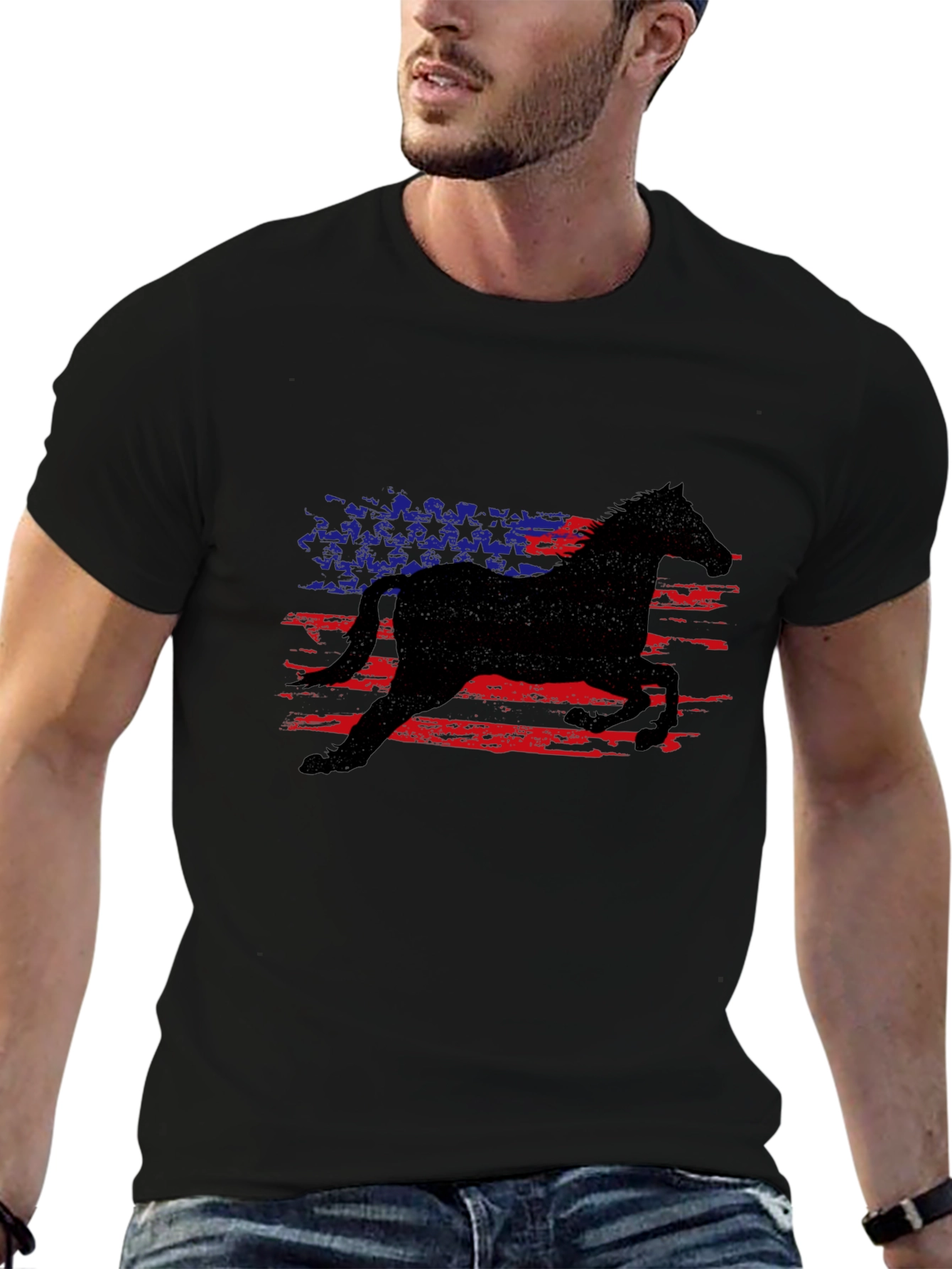 American Horse Flag Black T-Shirt