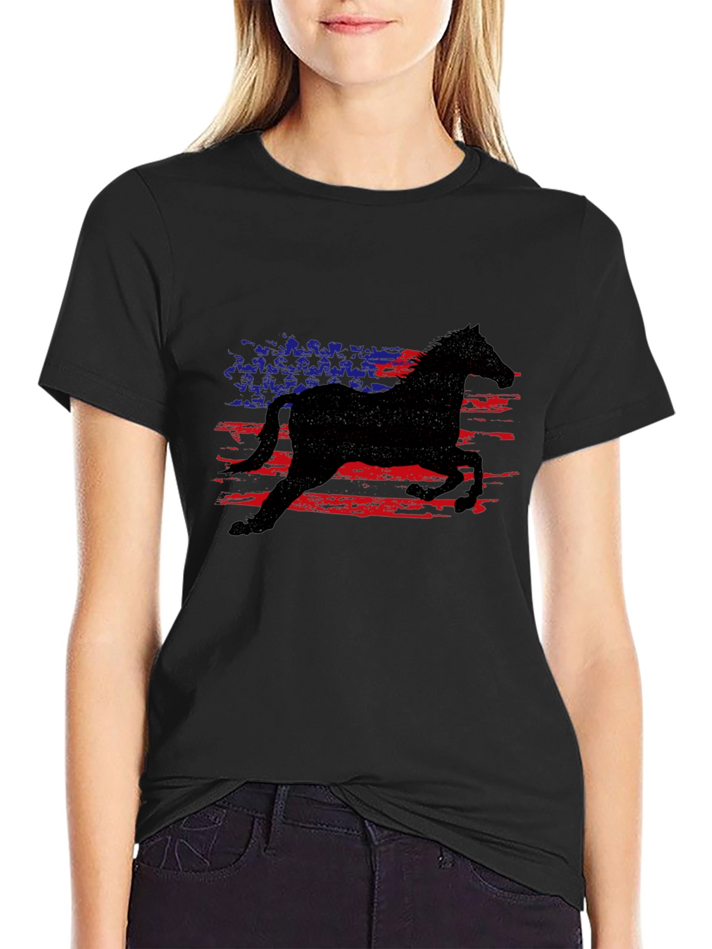 American Horse Flag Black T-Shirt