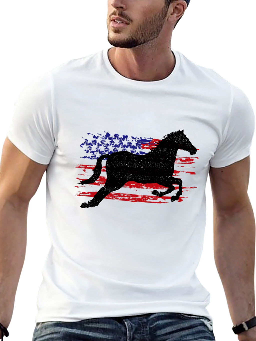 American Horse Flag Black T-Shirt