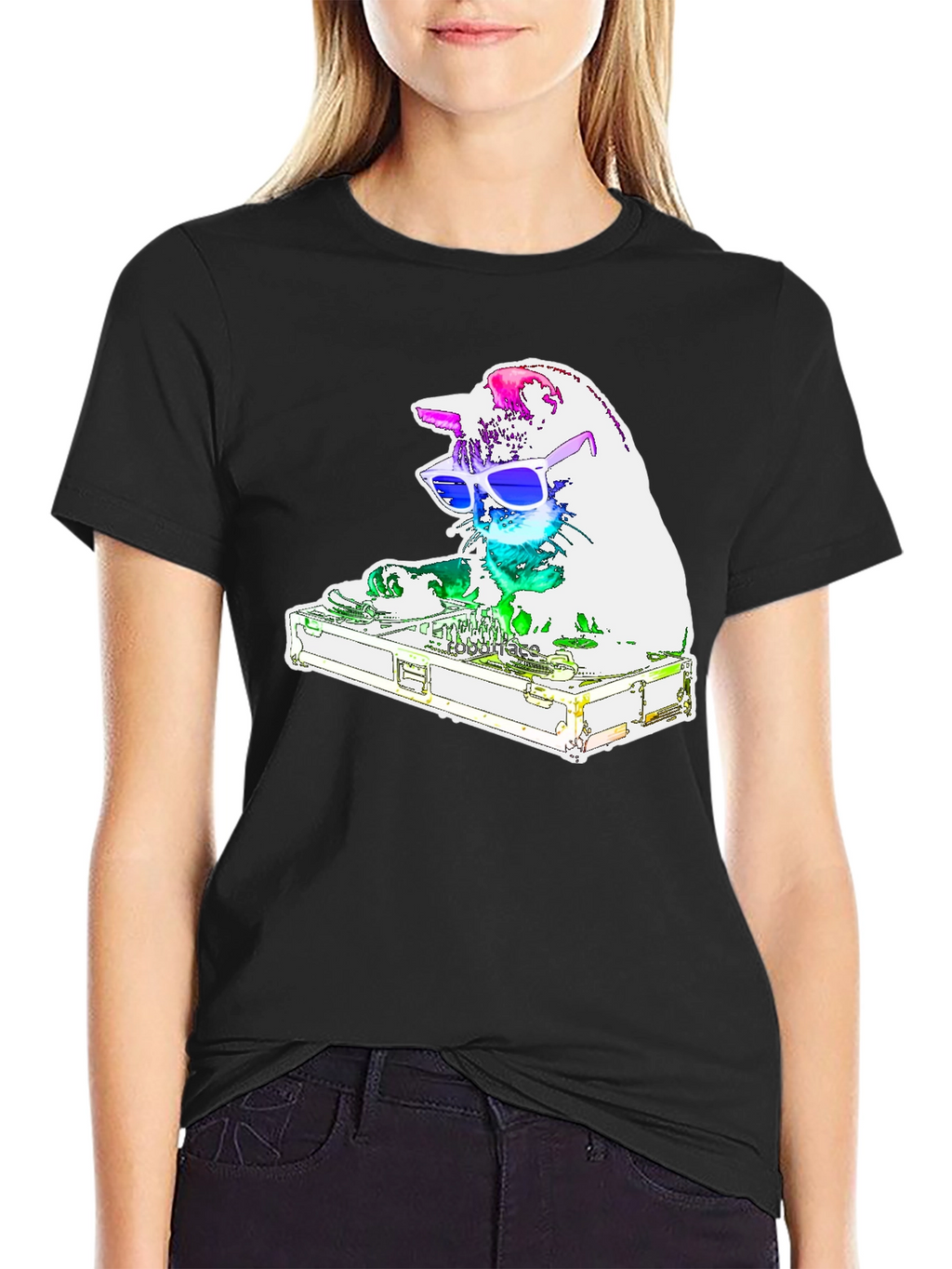 DJ Cat Graphic T-Shirt - Black Cotton Tee