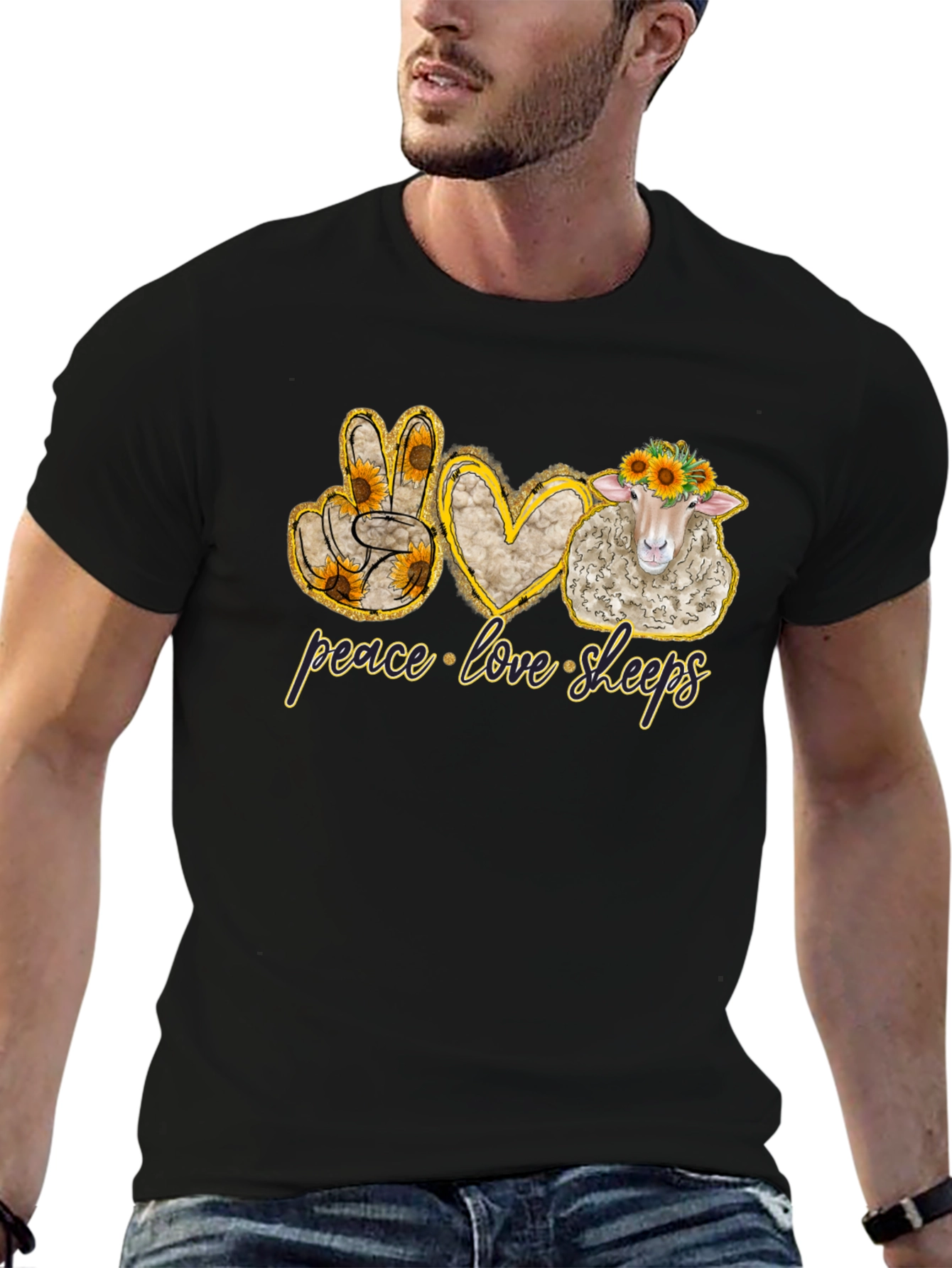 Peace Love Sheep Black T-Shirt