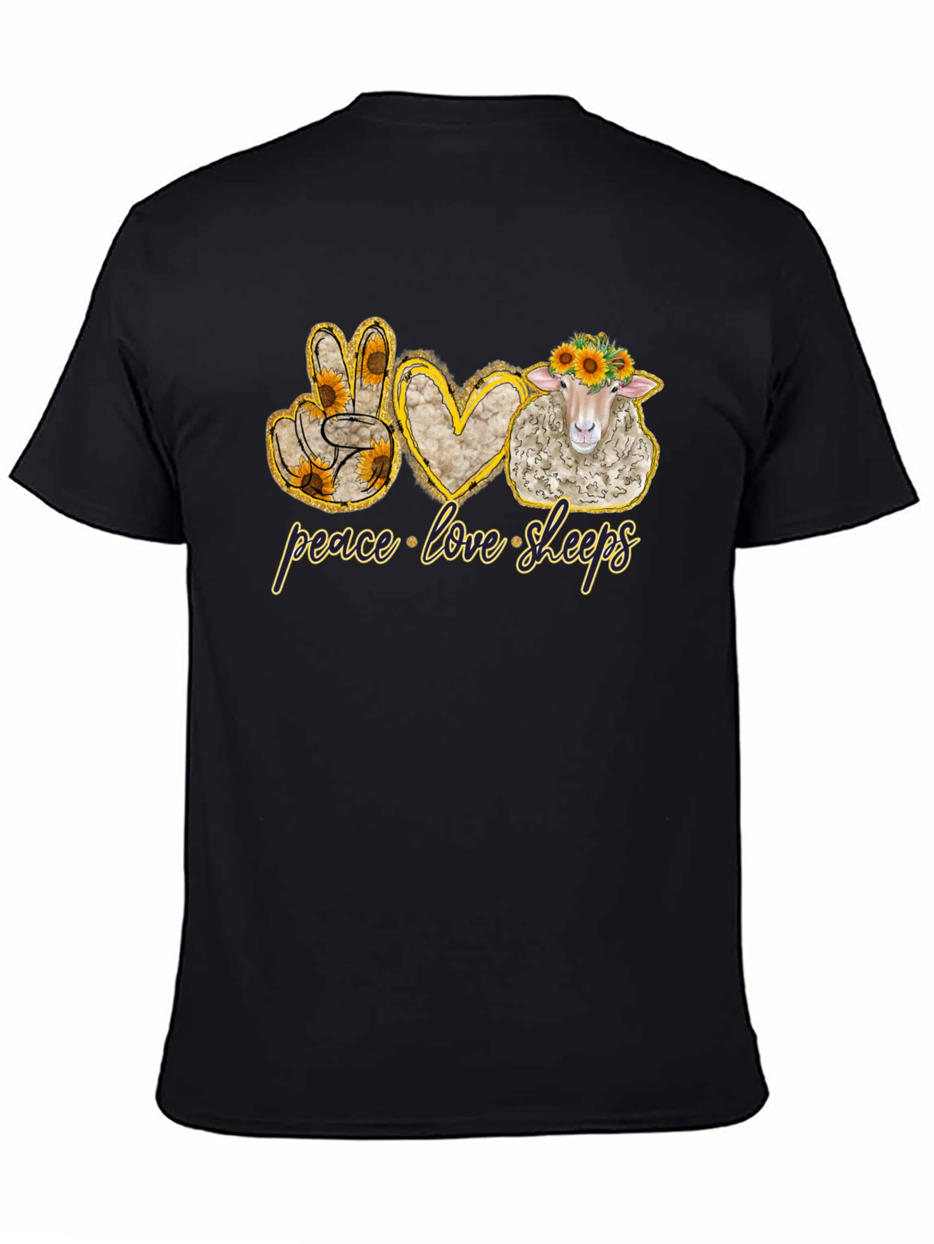 Peace Love Sheep Black T-Shirt