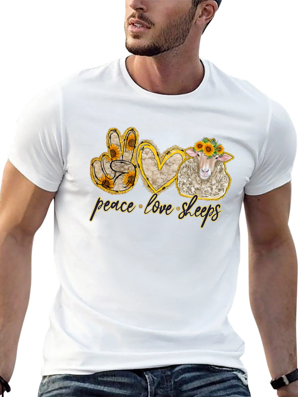 Peace Love Sheep Black T-Shirt