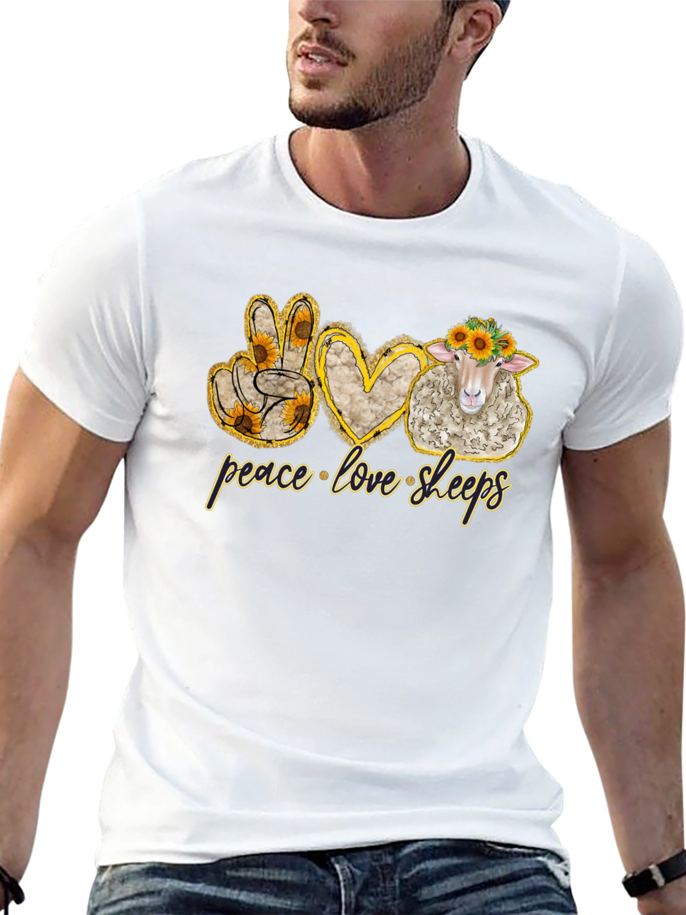 Peace Love Sheep Black T-Shirt