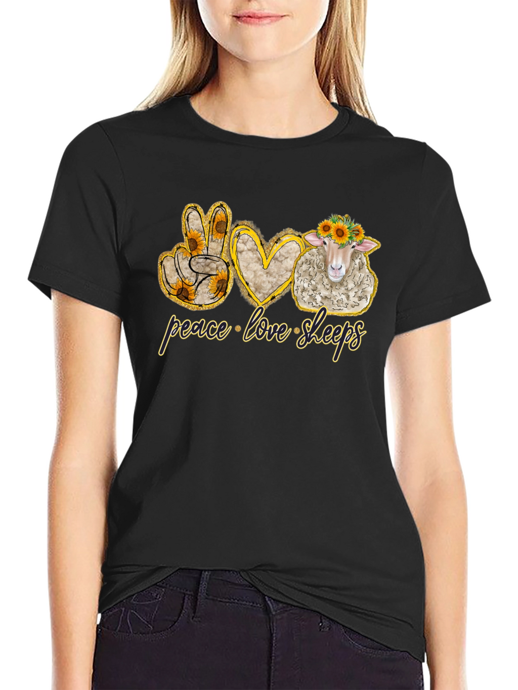 Peace Love Sheep Black T-Shirt