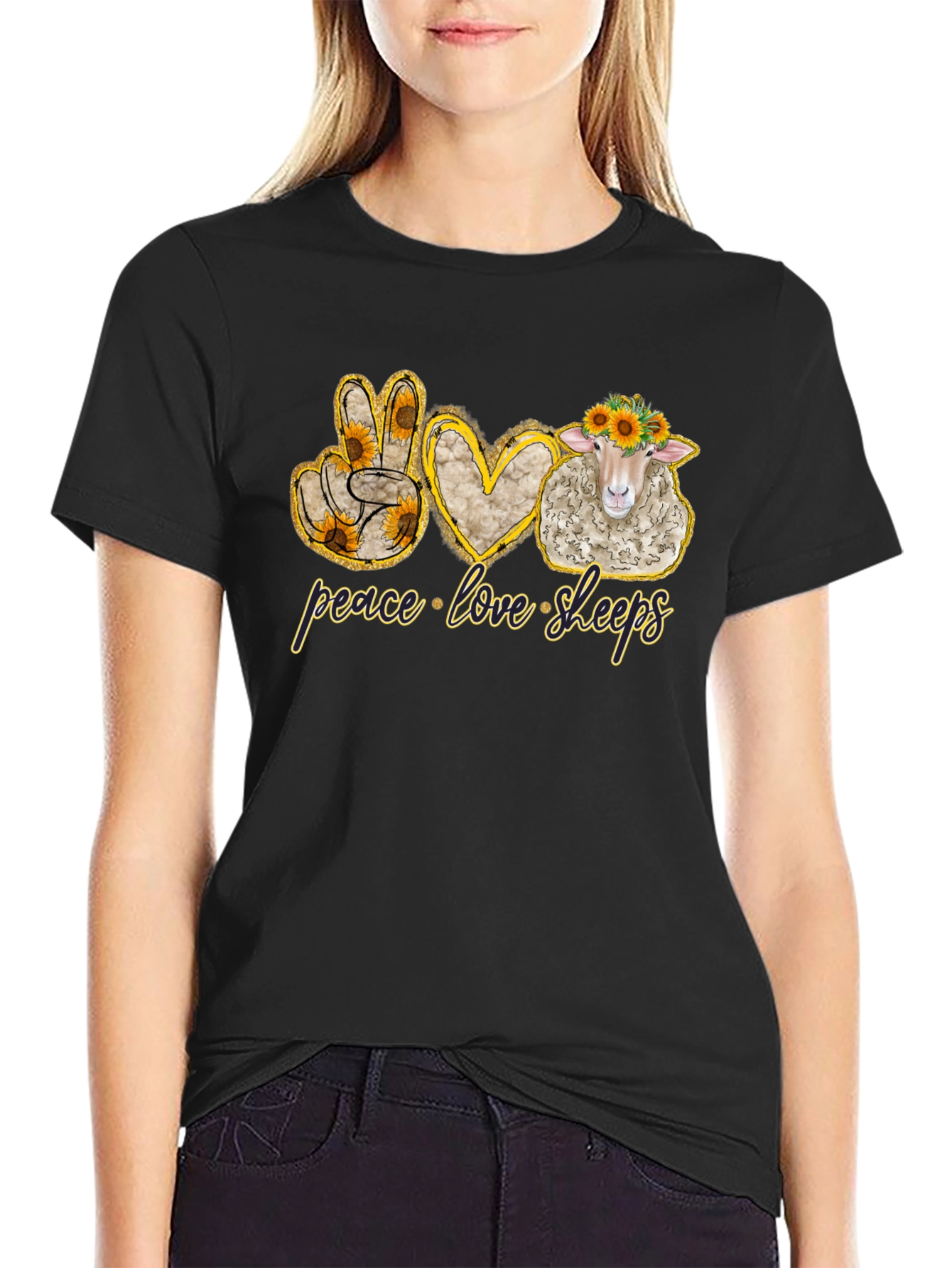 Peace Love Sheep Black T-Shirt