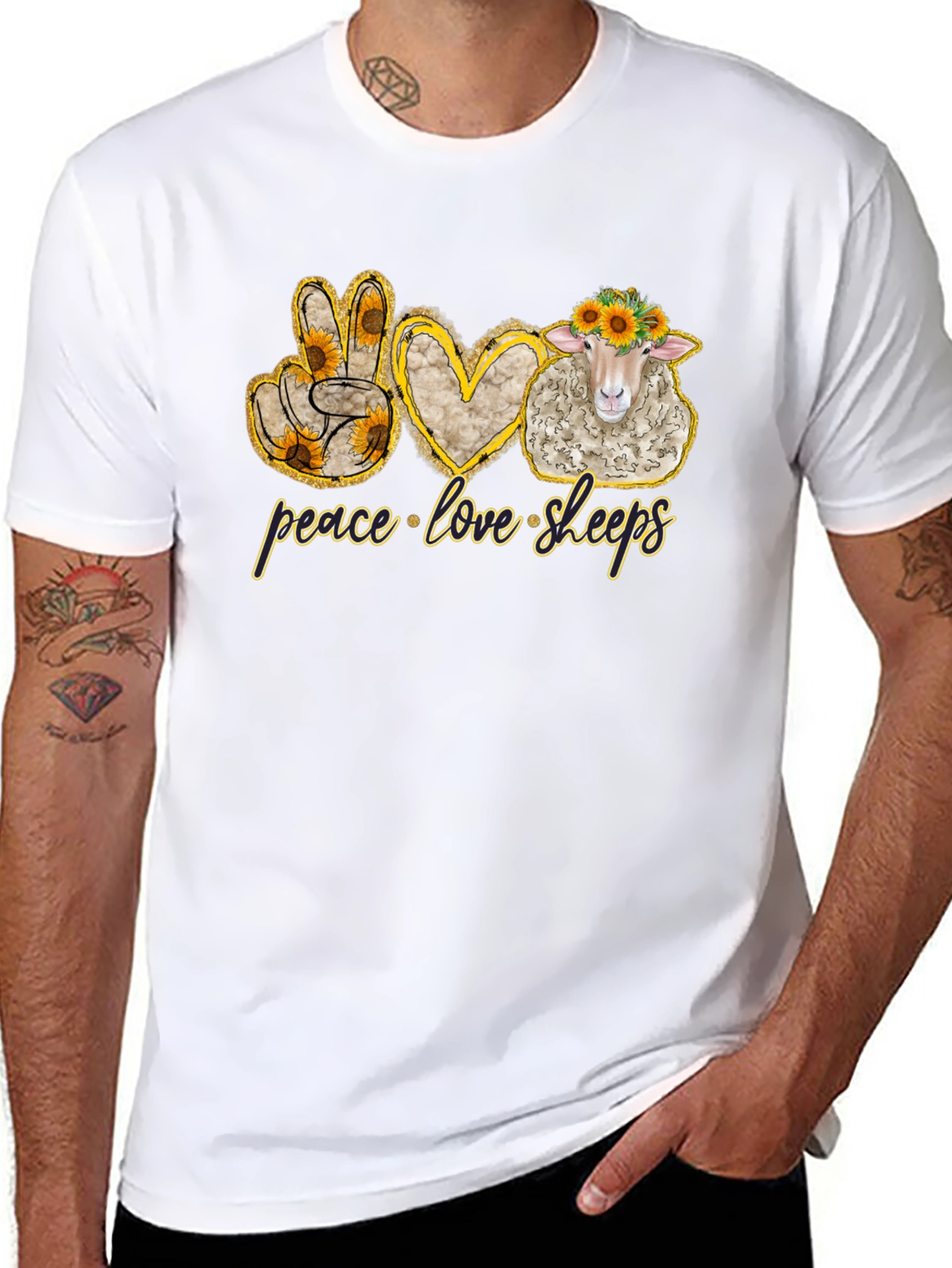 Peace Love Sheep Black T-Shirt