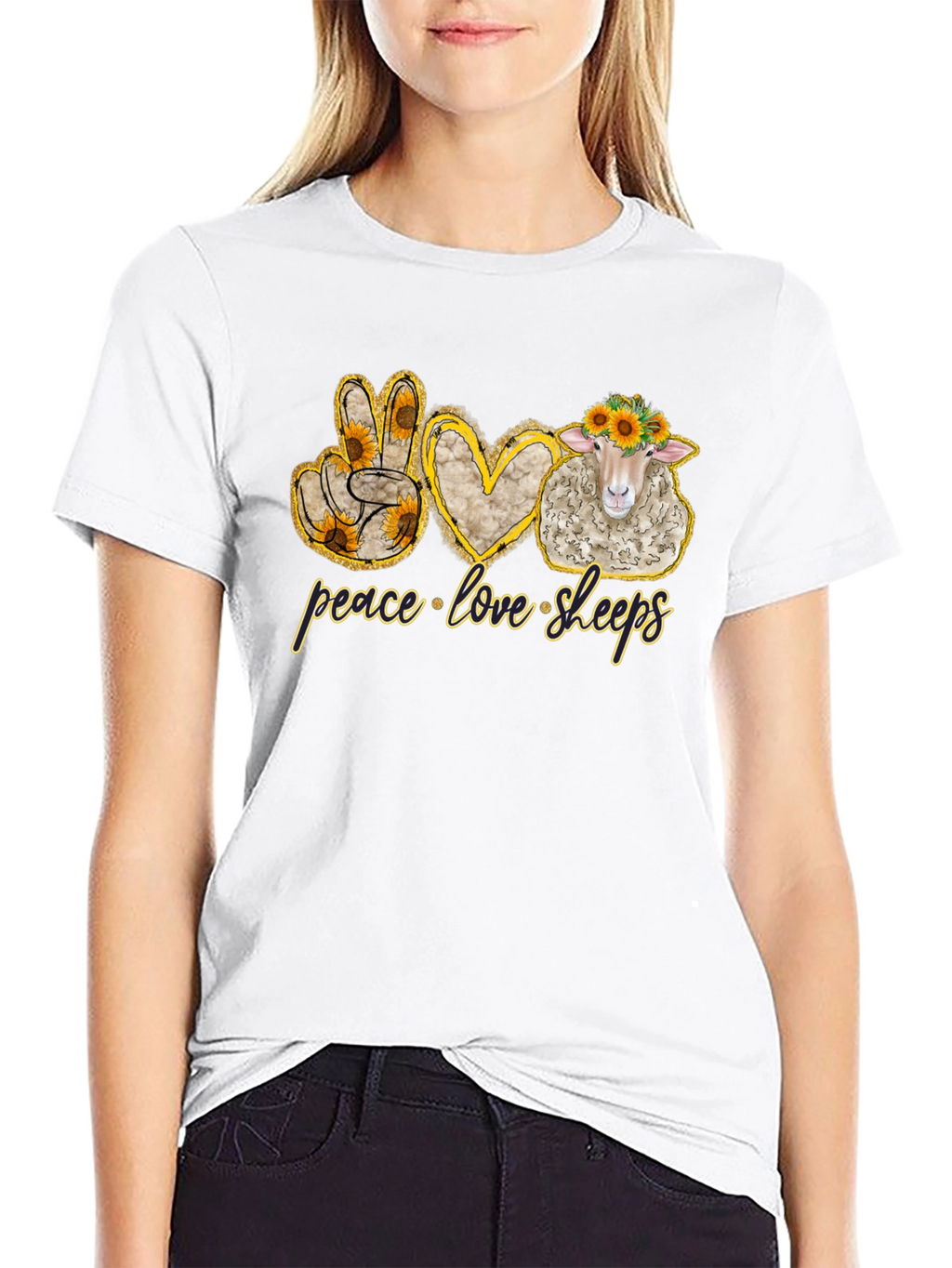 Peace Love Sheep Black T-Shirt