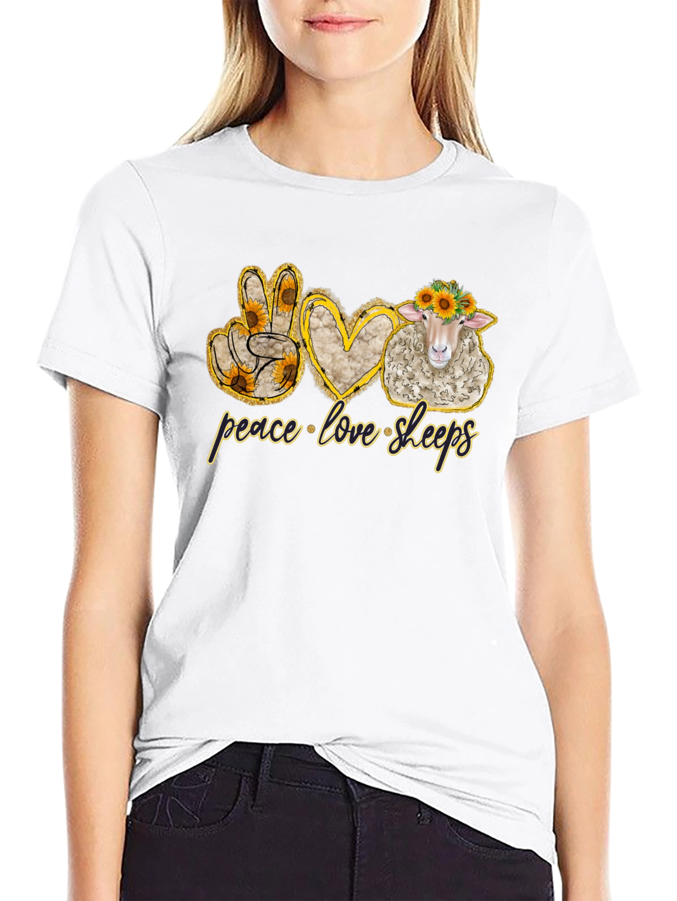 Peace Love Sheep Black T-Shirt