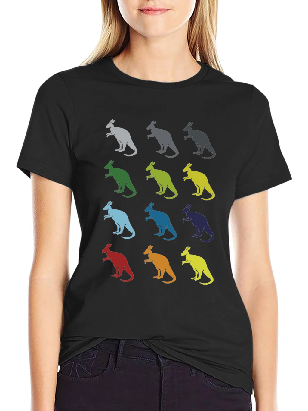Kangaroo Pattern Graphic Tee - Black