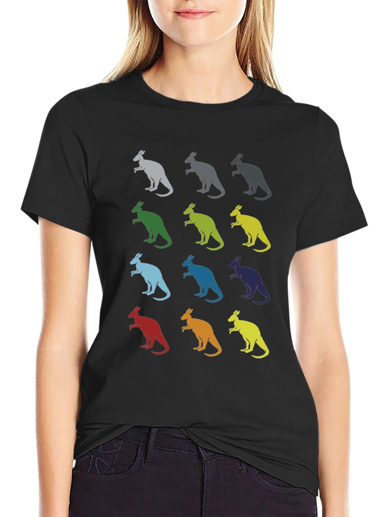 Kangaroo Pattern Graphic Tee - Black