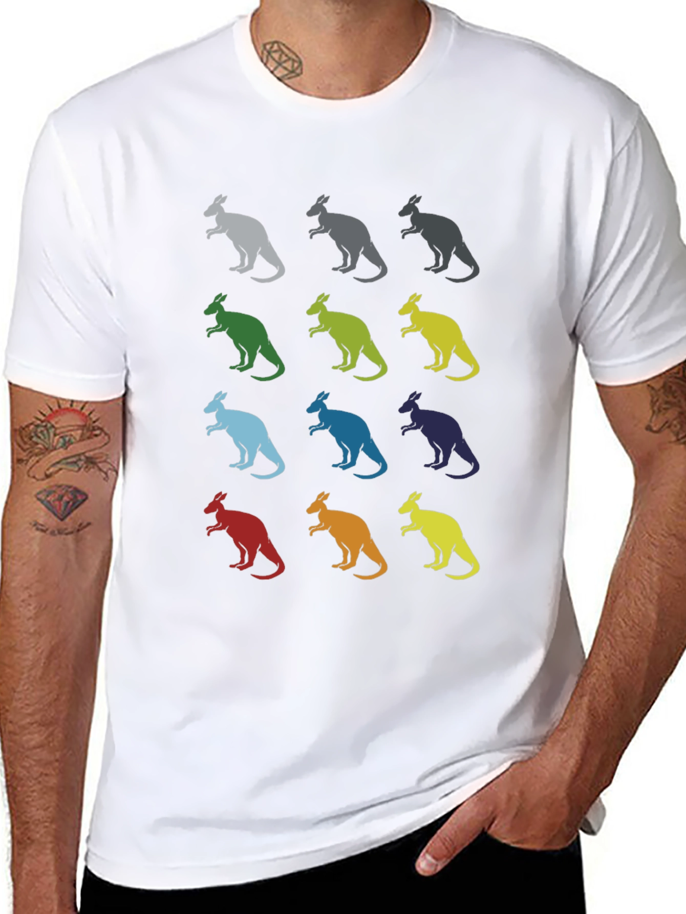 Kangaroo Pattern Graphic Tee - Black