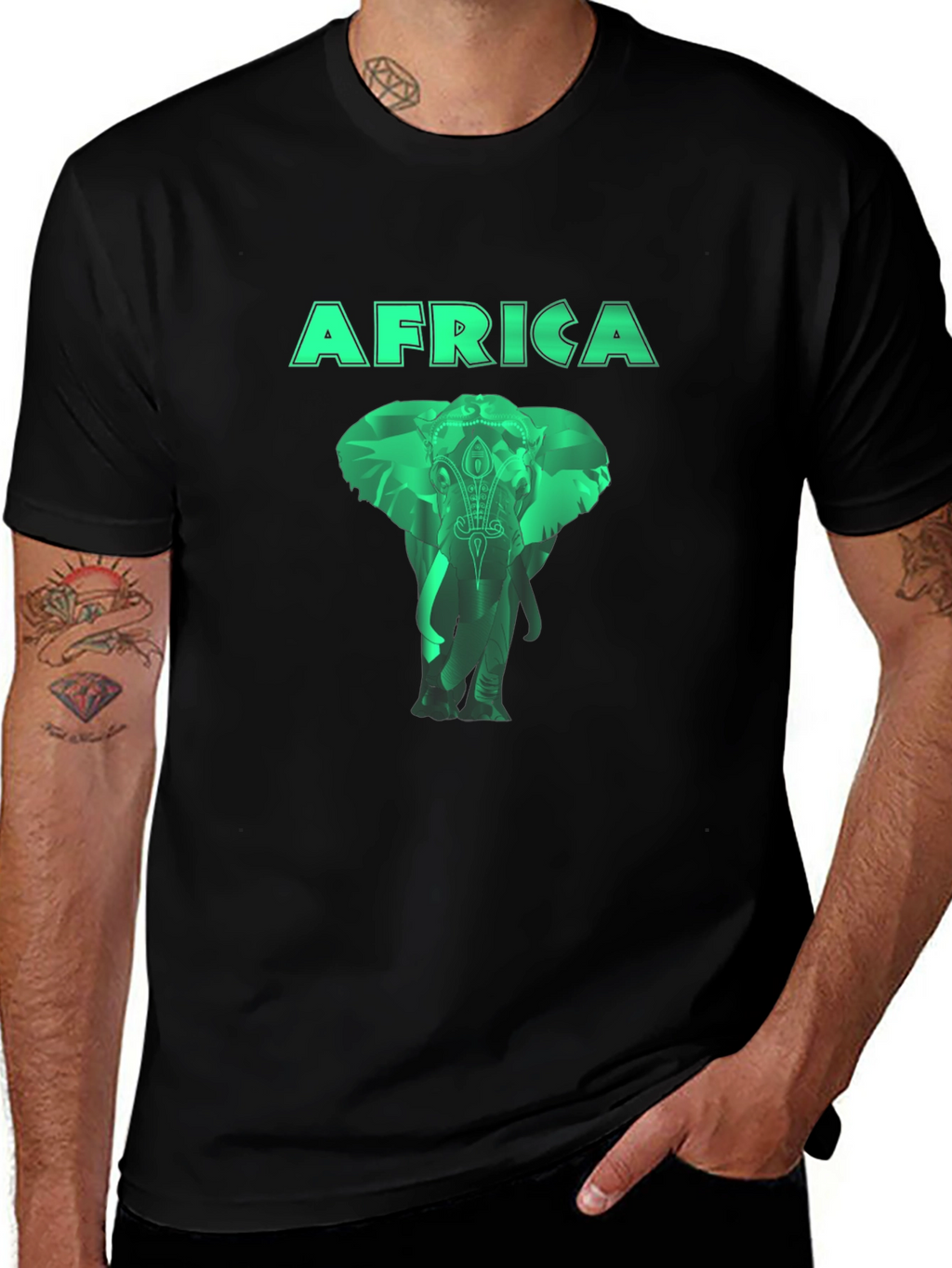 Africa Elephant Graphic Tee - Mens Black T-Shirt