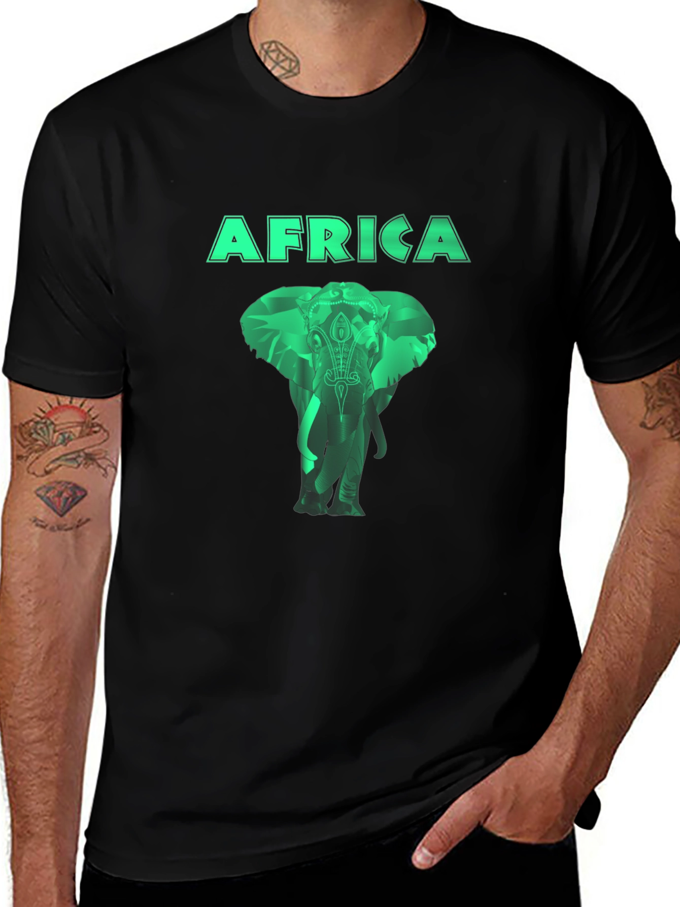 Africa Elephant Graphic Tee - Mens Black T-Shirt