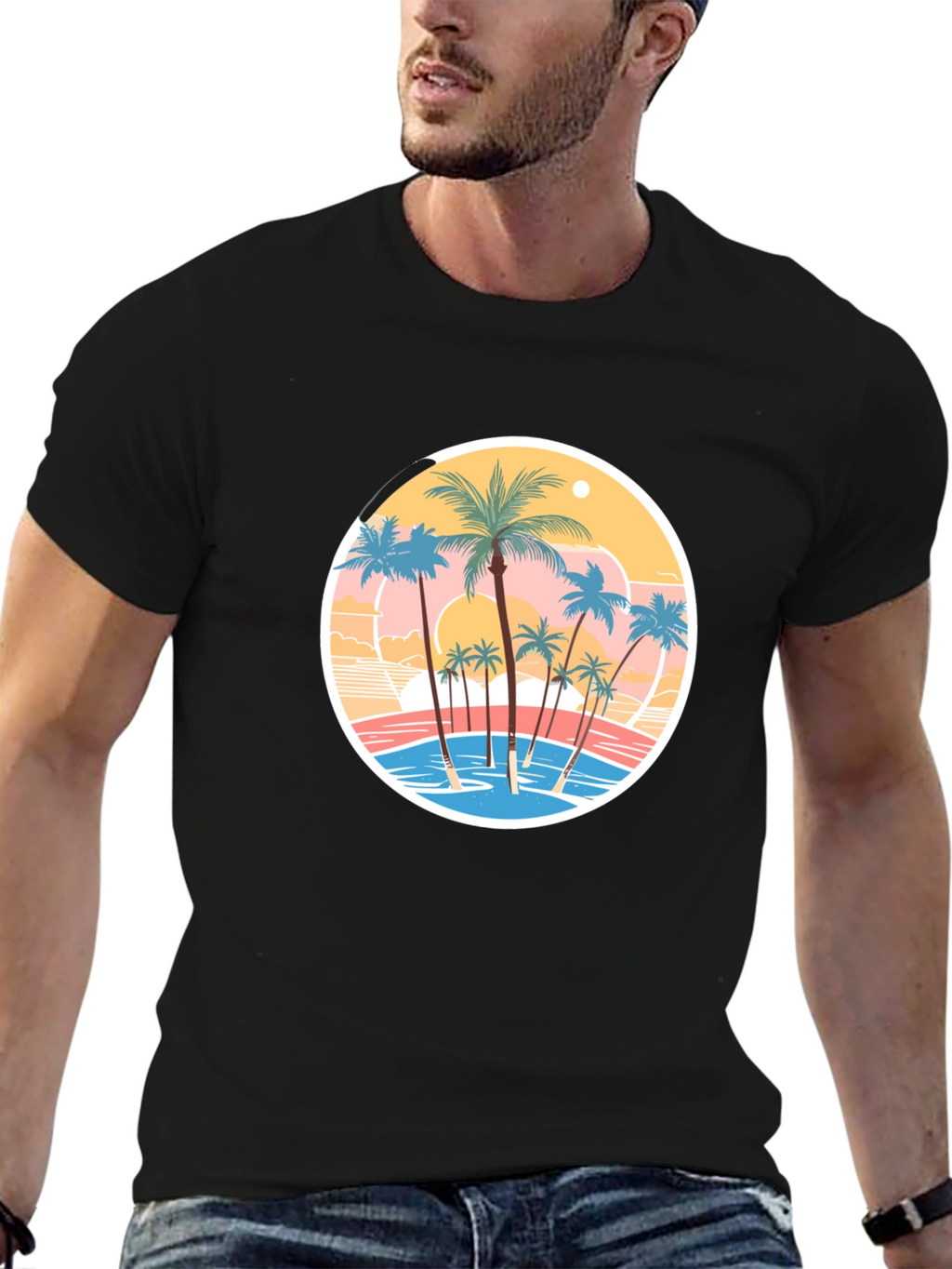 Tropical Palm Tree Graphic Black T-Shirt
