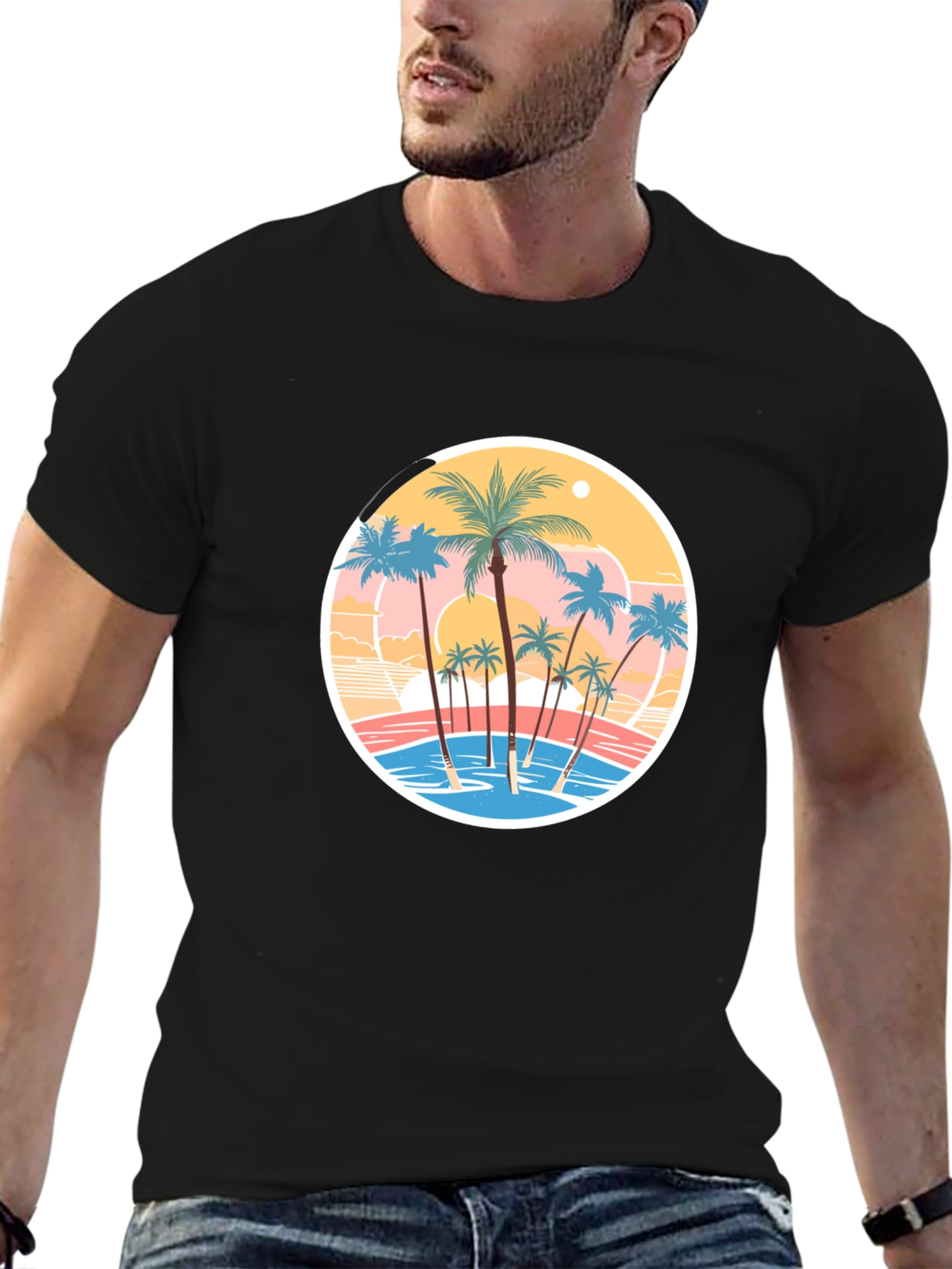 Tropical Palm Tree Graphic Black T-Shirt
