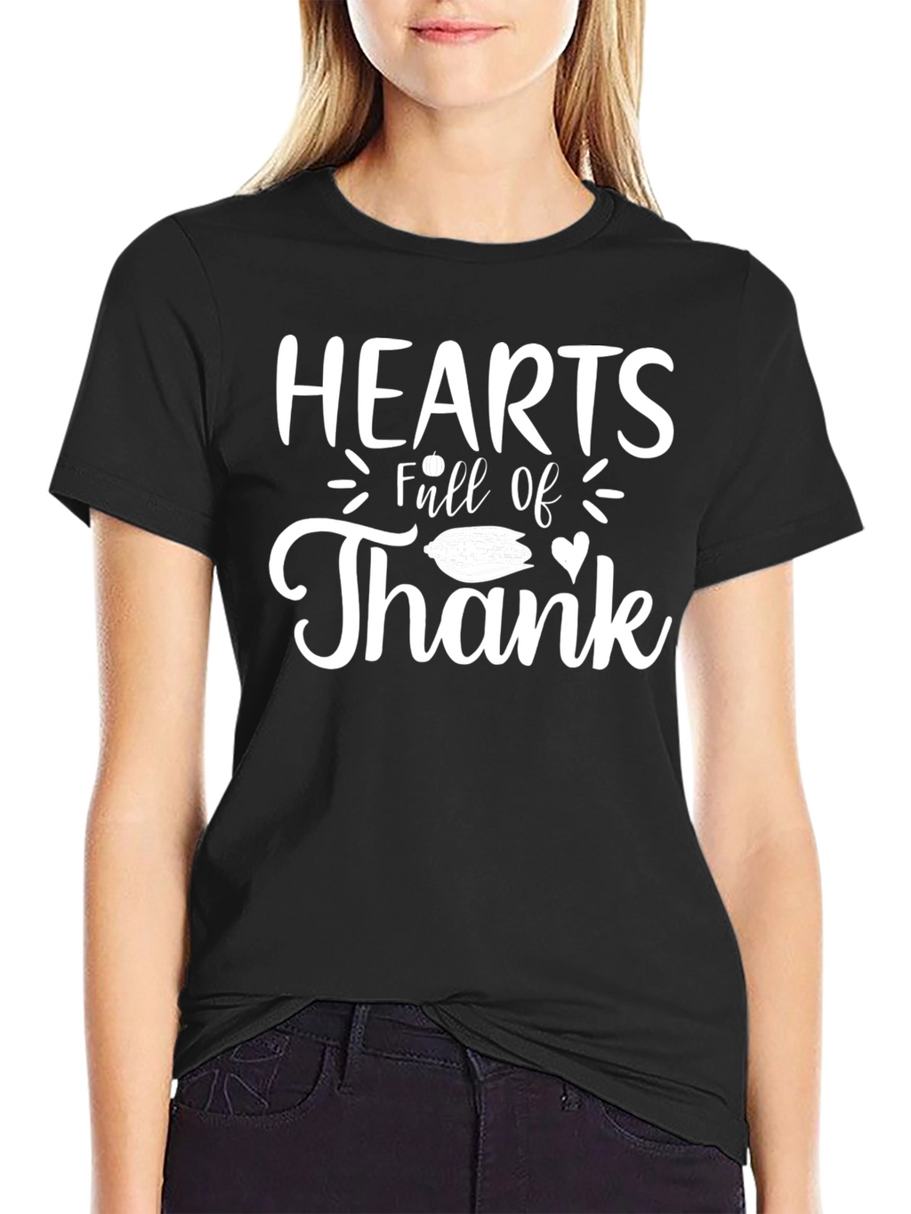 Hearts Full of Thank T-Shirt - Black Cotton Tee