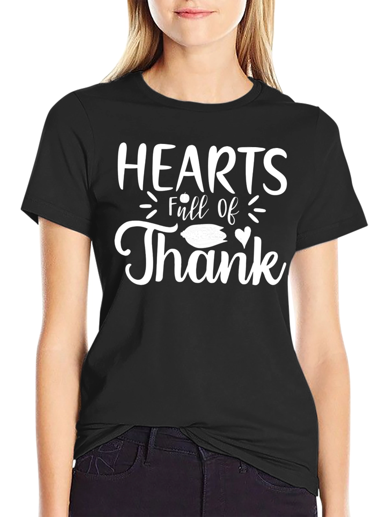 Hearts Full of Thank T-Shirt - Black Cotton Tee
