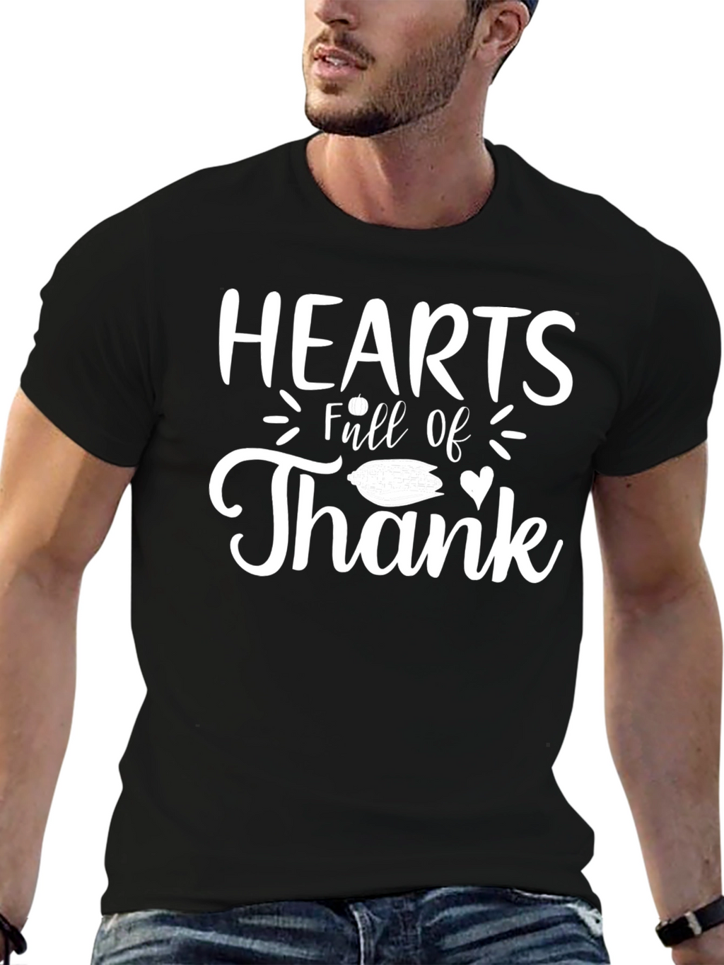 Hearts Full of Thank T-Shirt - Black Cotton Tee