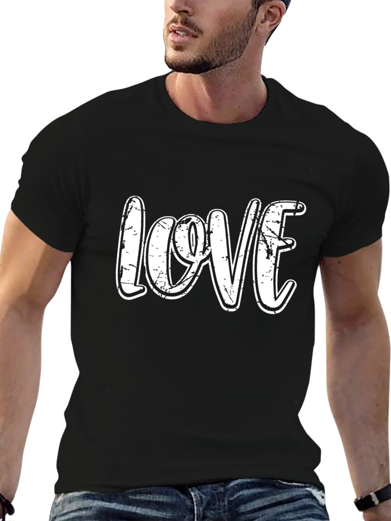 LOVE Graphic Print Tee - Black Cotton Casual Top
