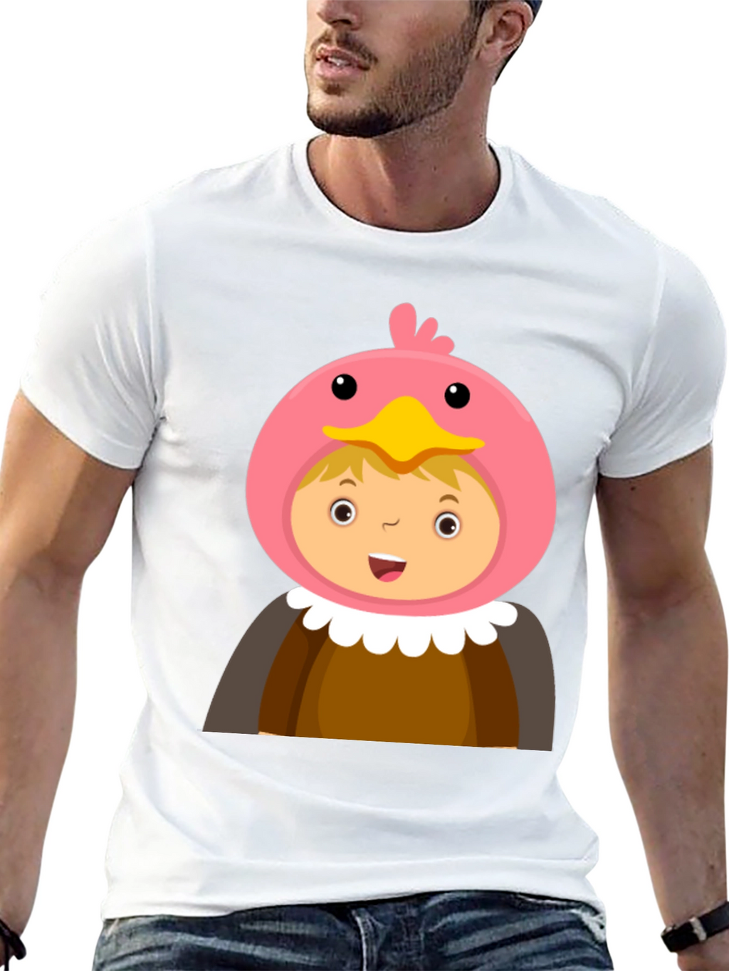 Cartoon Character T-Shirt Bird Costume Design Black Cotton Tee