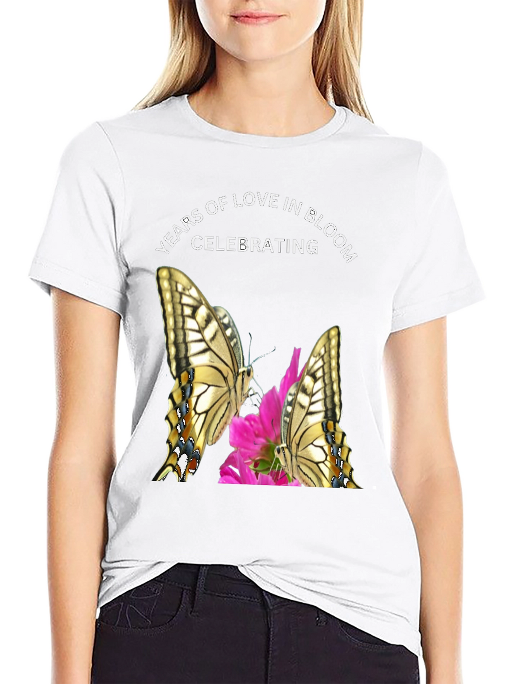 Years of Love in Bloom T-Shirt Butterfly Design