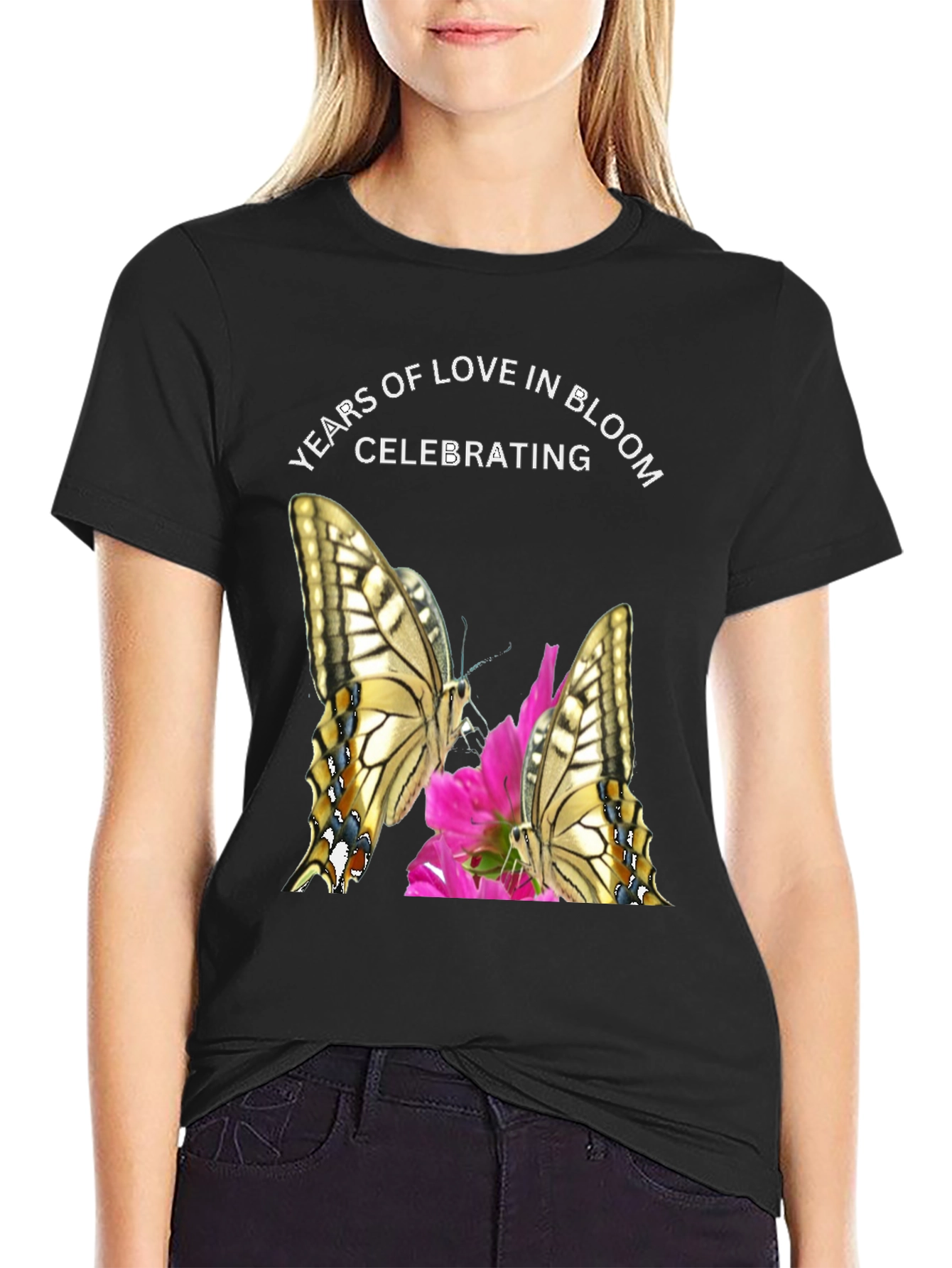 Years of Love in Bloom T-Shirt Butterfly Design
