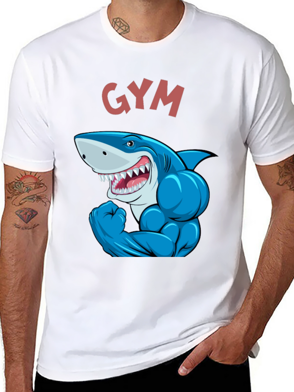 Gym Shark Graphic Tee - Black Cotton Fitness Shirt