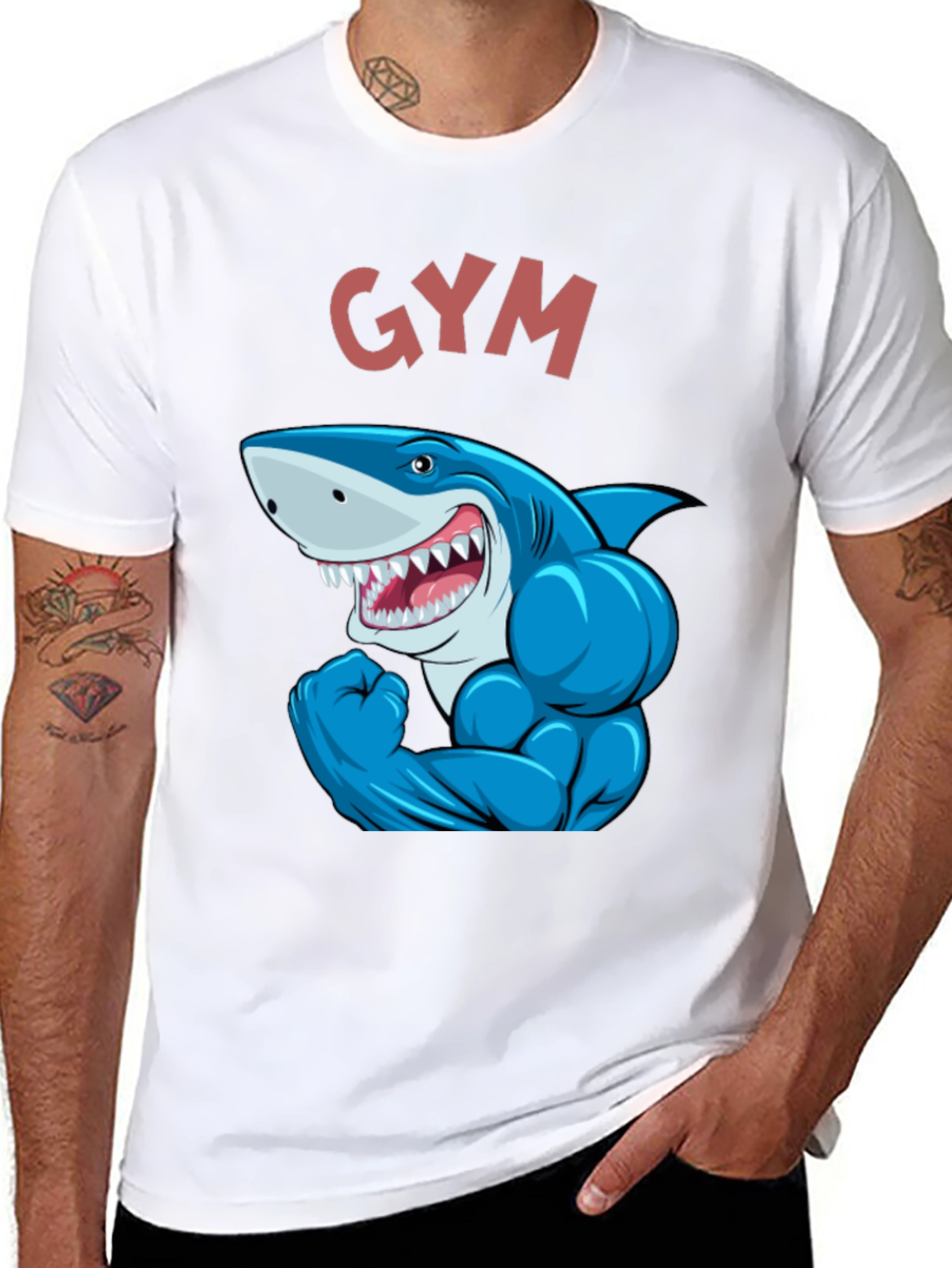 Gym Shark Graphic Tee - Black Cotton Fitness Shirt