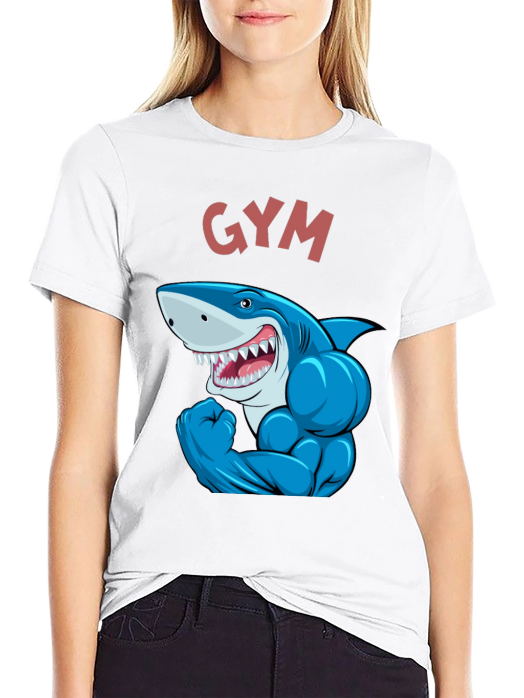 Gym Shark Graphic Tee - Black Cotton Fitness Shirt