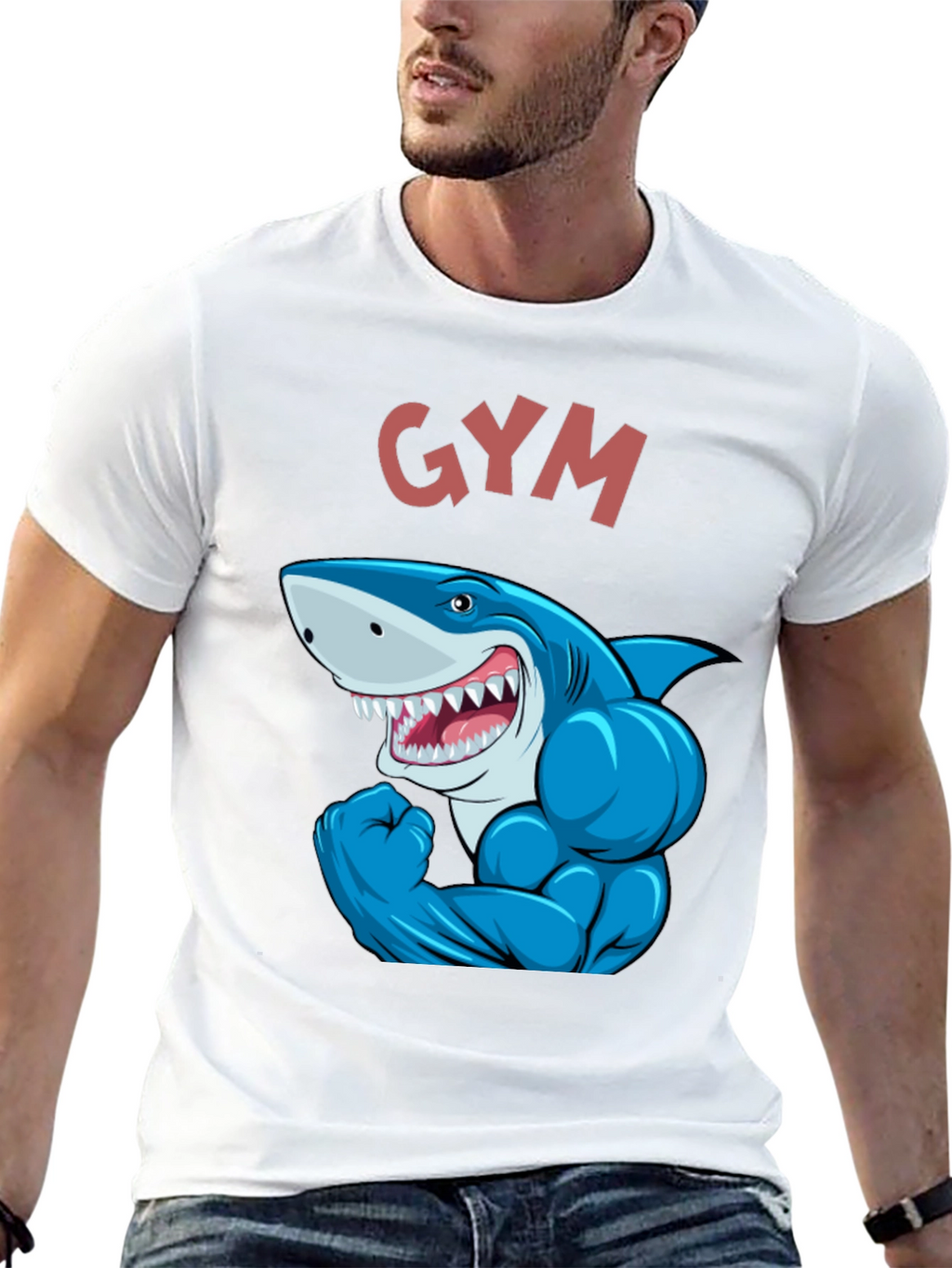 Gym Shark Graphic Tee - Black Cotton Fitness Shirt