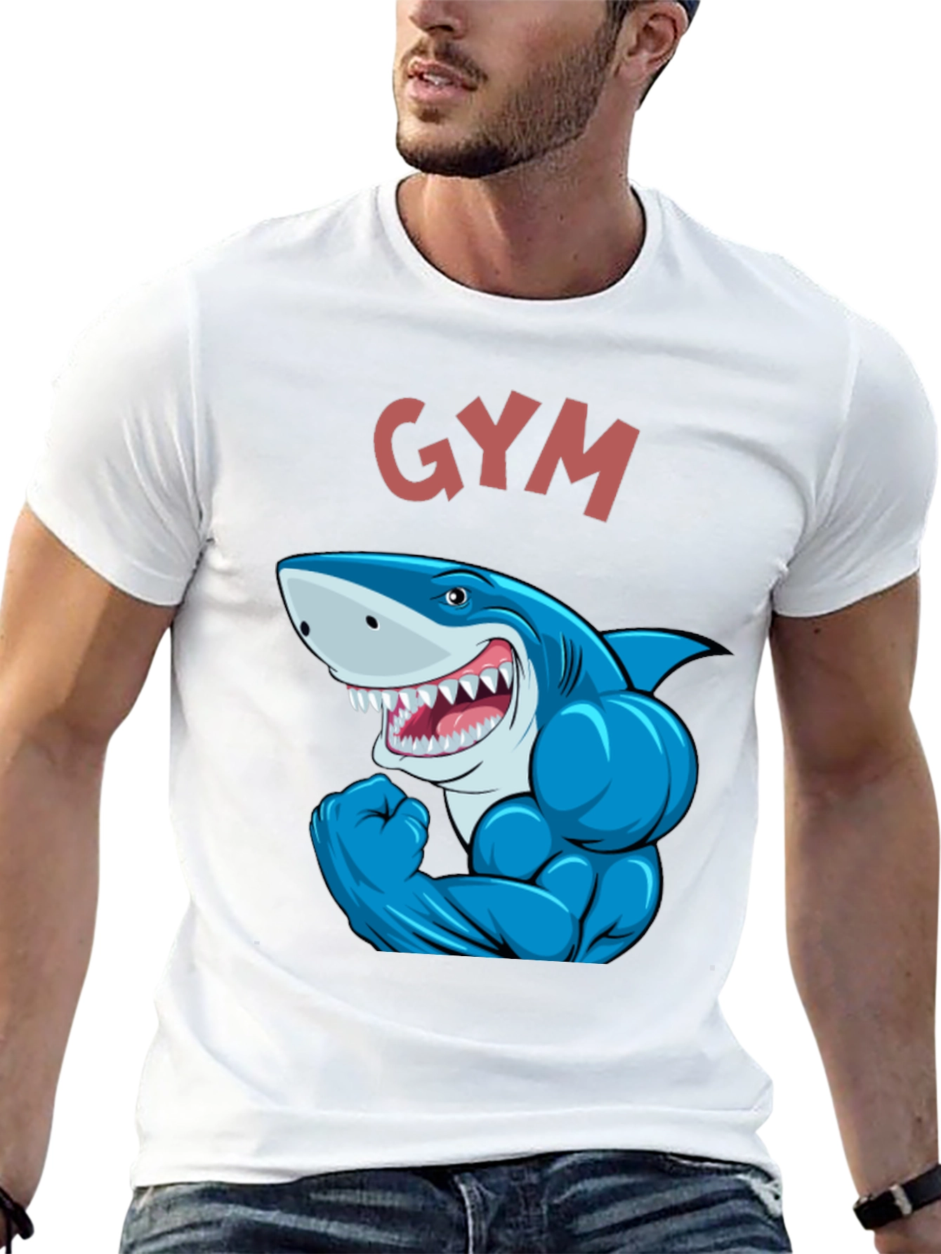 Gym Shark Graphic Tee - Black Cotton Fitness Shirt