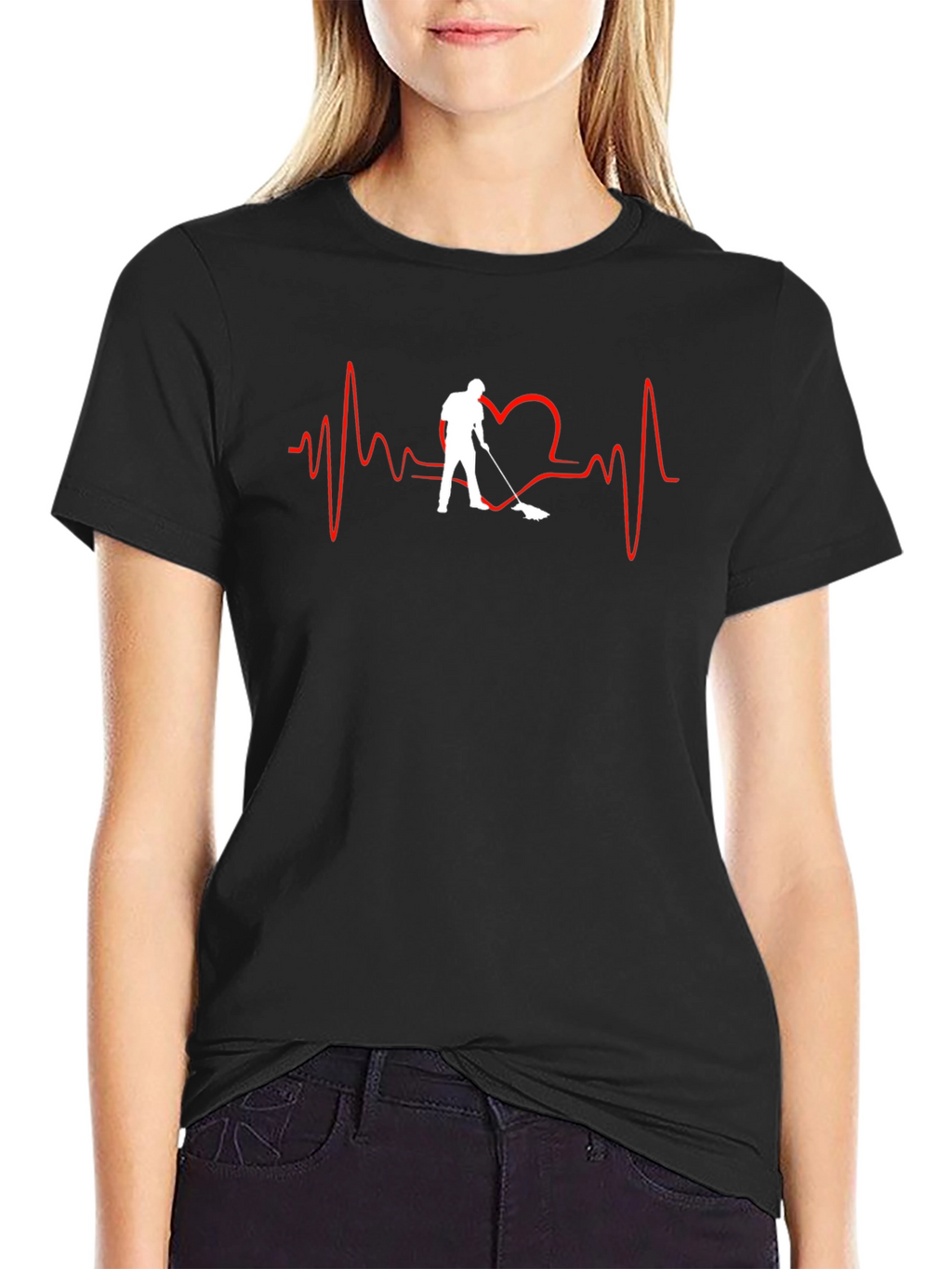 Heartbeat Hockey Player Black T-Shirt