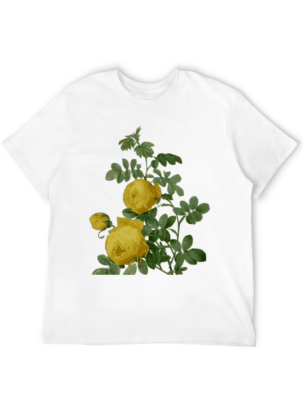 Botanical Yellow Rose Print Black T-Shirt