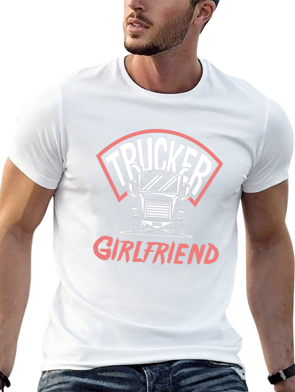 Trucker Girlfriend T-Shirt - Black Crew Neck Tee