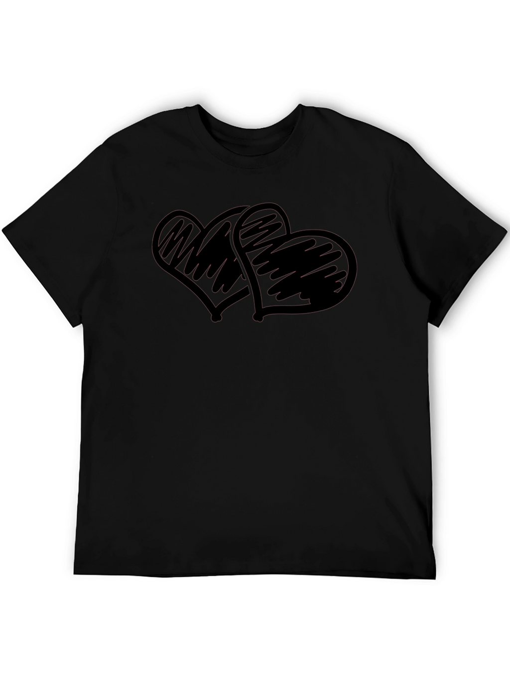 Black T-Shirt with Scribbled Hearts Design