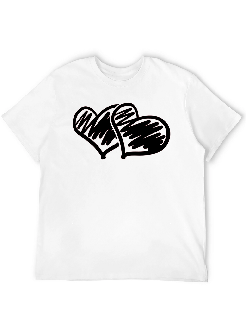 Black T-Shirt with Scribbled Hearts Design