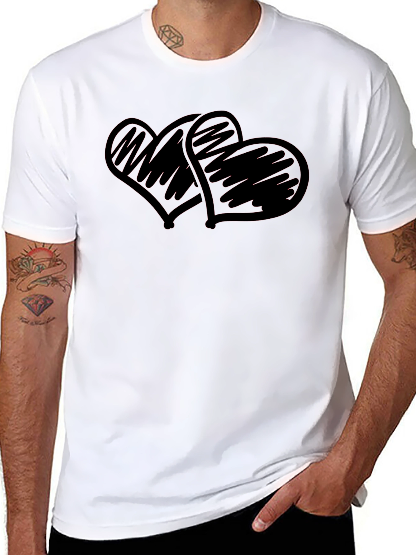 Black T-Shirt with Scribbled Hearts Design