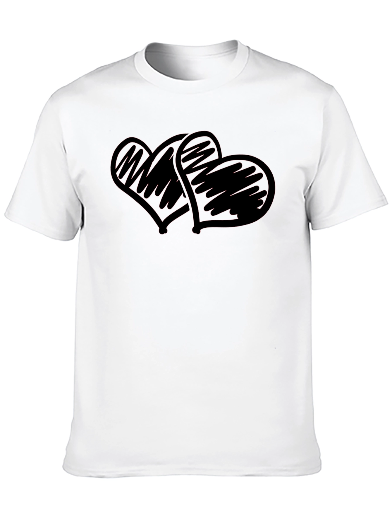 Black T-Shirt with Scribbled Hearts Design