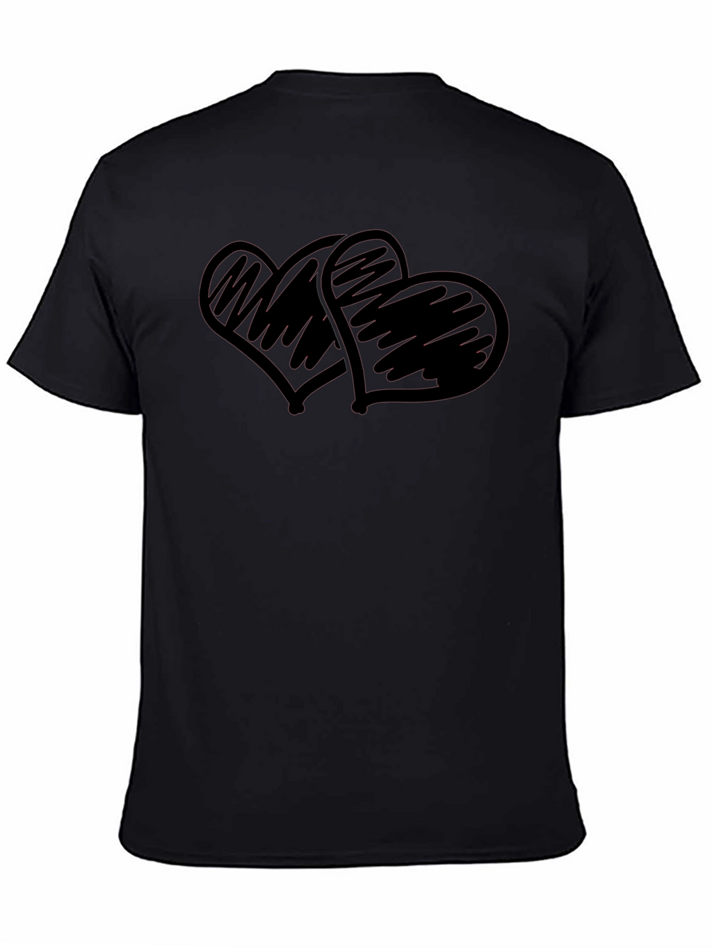 Black T-Shirt with Scribbled Hearts Design