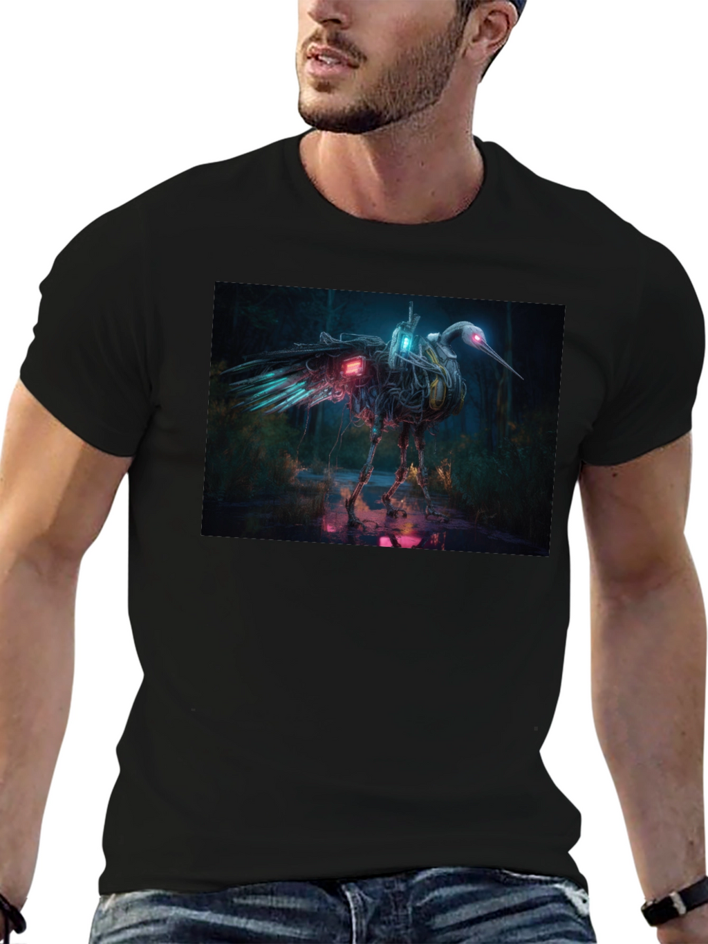 Cybernetic Heron Black T-Shirt
