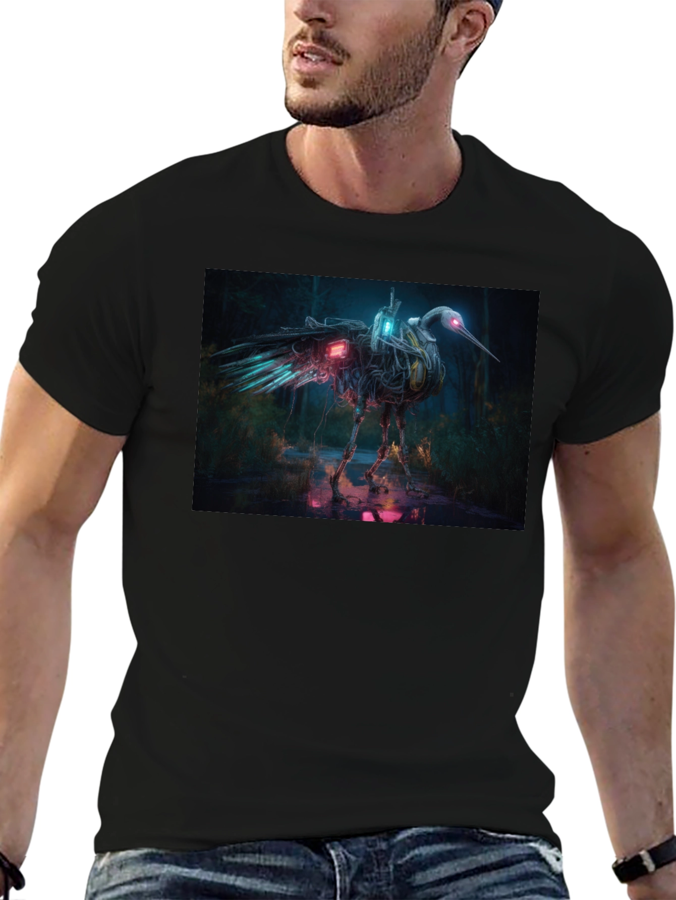 Cybernetic Heron Black T-Shirt