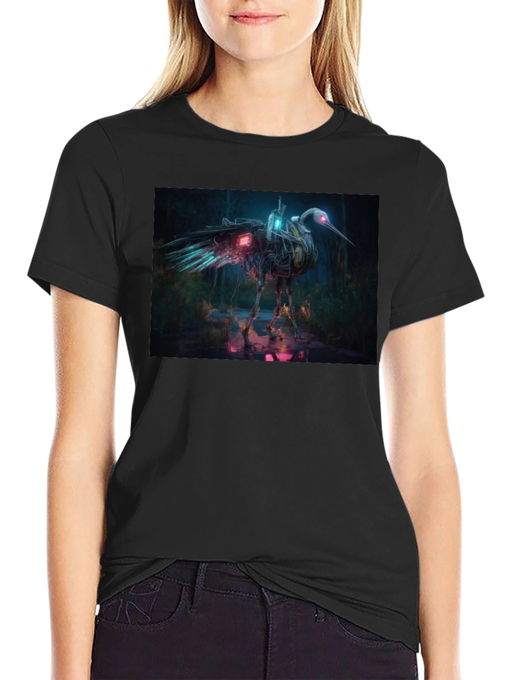 Cybernetic Heron Black T-Shirt