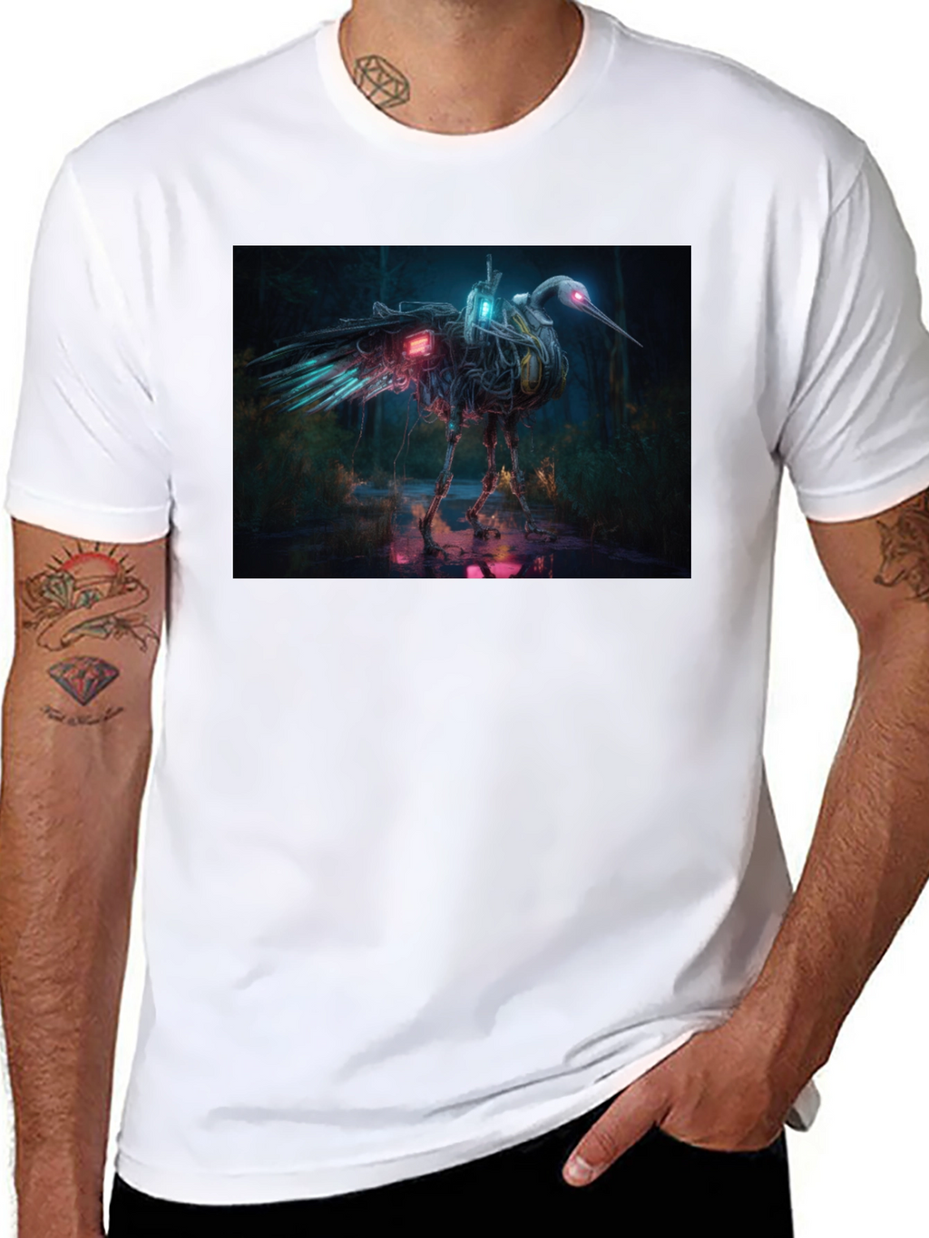 Cybernetic Heron Black T-Shirt