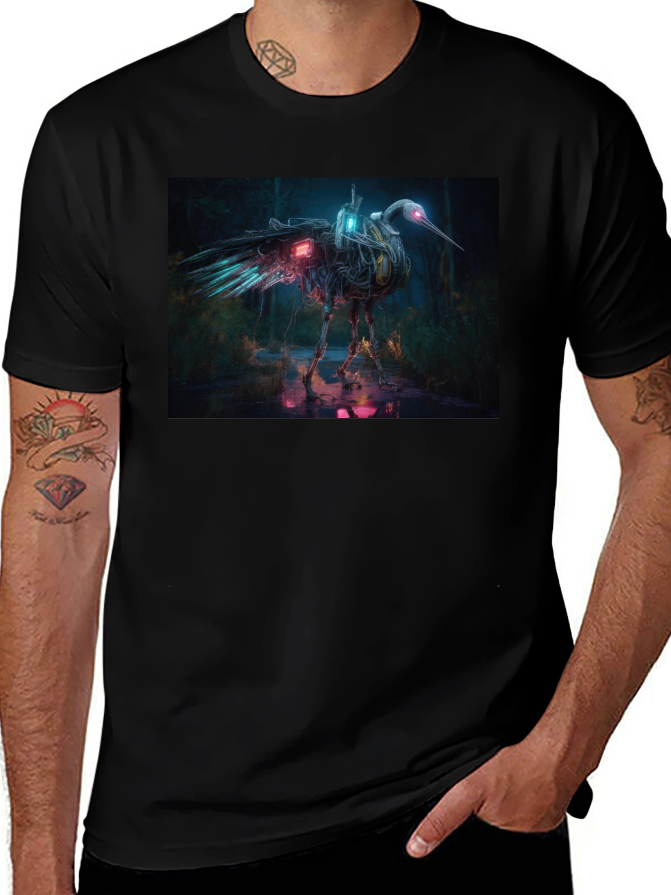 Cybernetic Heron Black T-Shirt
